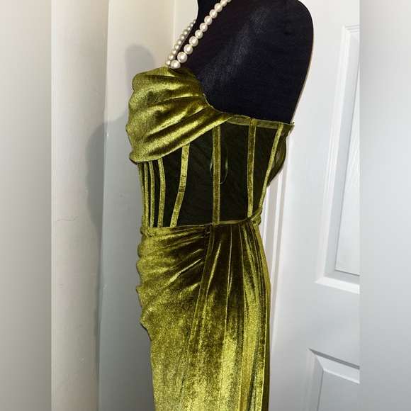Fashion Nova  Velvet Olive Green Strapless Gown - Picture 8 of 11